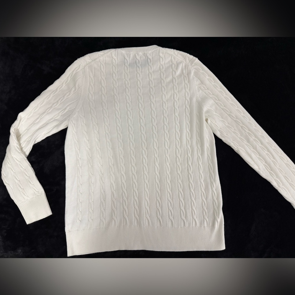 Brooks Brothers White Cable-Knit Crewneck Sweater - Picture 4 of 8